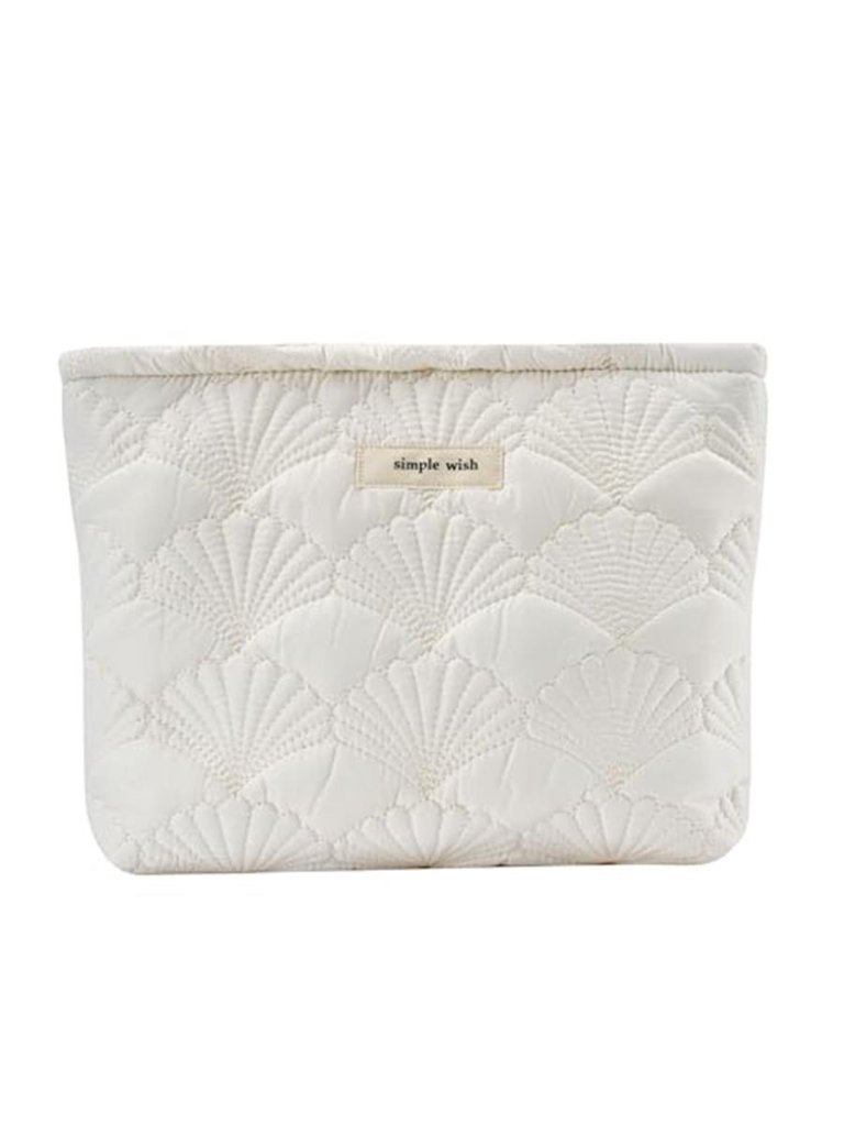 White Shells Quilted Cotton Makeup Bag, Coquette Travel Pouch